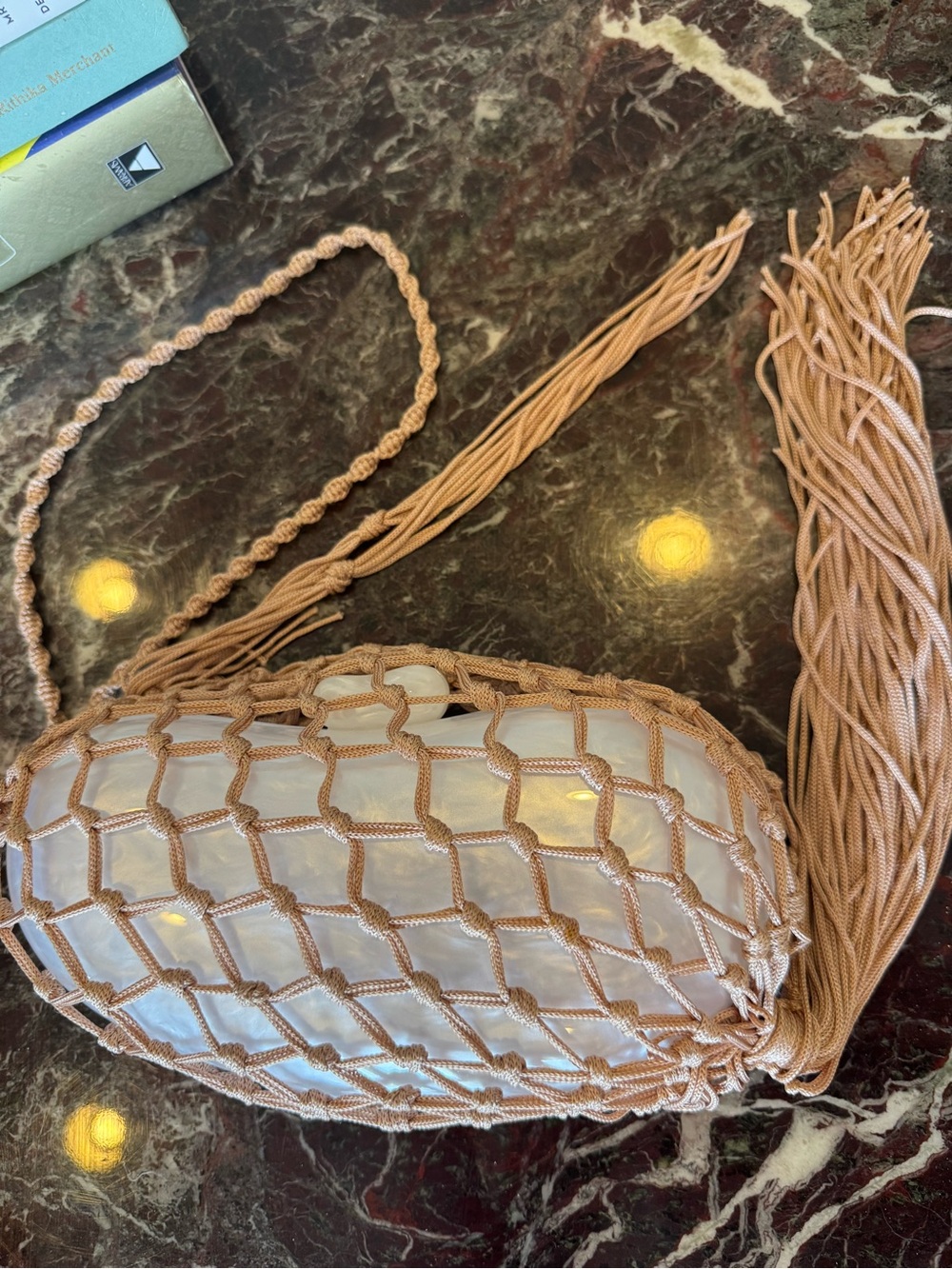 Cult Gaia Tallulah Bean Pearl Mesh Net Handbag